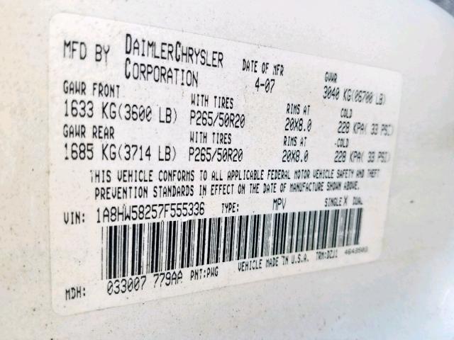 1A8HW58257F555336 - 2007 CHRYSLER ASPEN LIMI CREAM photo 10