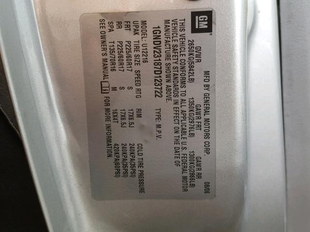 1GNDV23187D123722 - 2007 CHEVROLET UPLANDER L 银色 照片 10