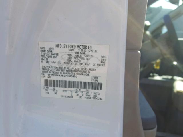 1FMCU4K38BKB60470 - 2011 FORD ESCAPE HYB WHITE photo 10