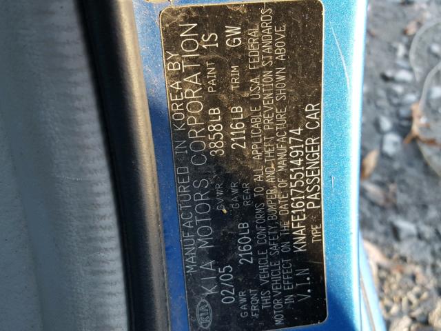 KNAFE161755149174 - 2005 KIA SPECTRA5 BLUE photo 10