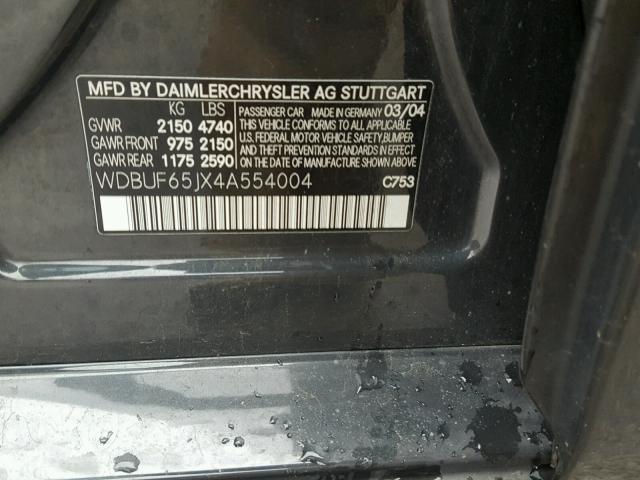 WDBUF65JX4A554004 - 2004 MERCEDES-BENZ E 320 GRAY photo 10