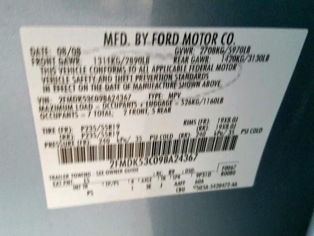 2FMDK53C09BA24367 - 2009 FORD FLEX LIMIT BLUE photo 10