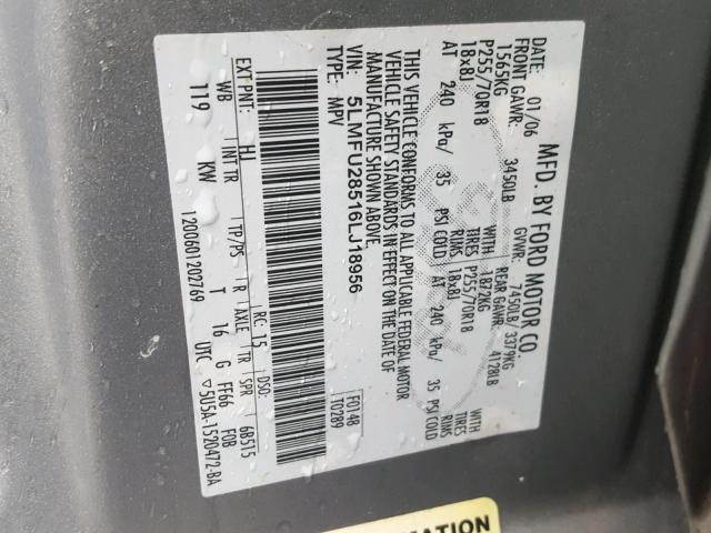 5LMFU28516LJ18956 - 2006 LINCOLN NAVIGATOR ნაცრისფერი ფოტო 10