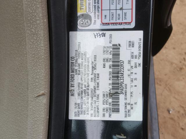 3FADP0L32AR233937 - 2010 FORD FUSION HYB BLACK photo 10