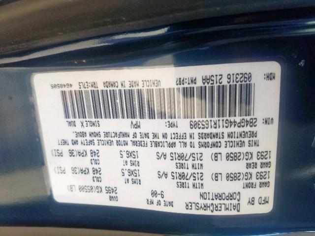 2B4GP44G11R165309 - 2001 DODGE GRAND CARA BLUE photo 10