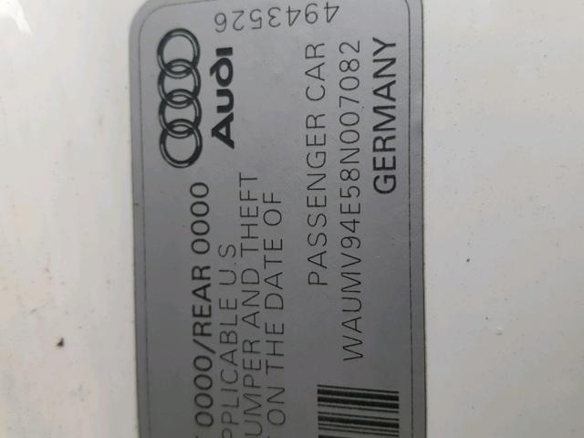 WAUMV94E58N007082 - 2008 AUDI A8 L QUATT WHITE photo 10