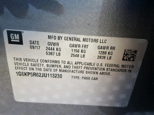 1G6KP5R62JU113230 - 2018 CADILLAC CT6 PLATIN GRAY photo 10