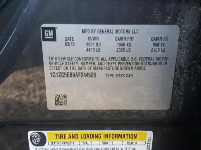 1G1ZC5EB9AF244520 - 2010 CHEVROLET MALIBU 1LT GRAY photo 10