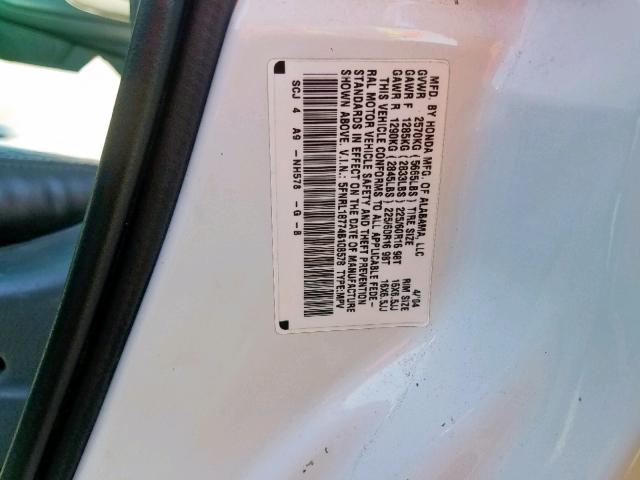 5FNRL18774B108578 - 2004 HONDA ODYSSEY EX WHITE photo 10