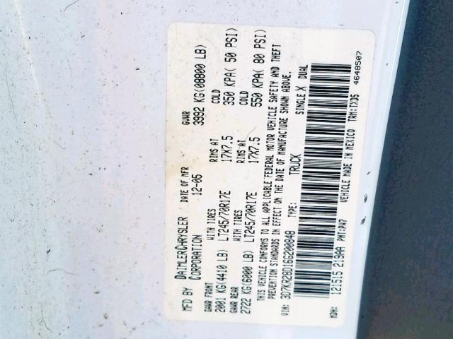 3D7KR28D16G200848 - 2006 DODGE RAM 2500 S Ağ foto 10