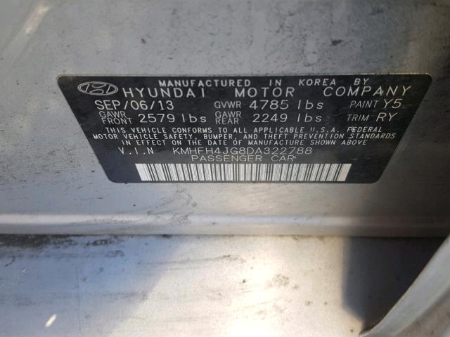 KMHFH4JG8DA322788 - 2013 HYUNDAI AZERA GLS SILVER photo 10