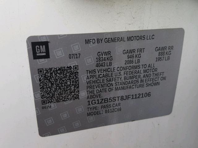 1G1ZB5ST8JF112106 - 2018 CHEVROLET MALIBU LS 白色 照片 10
