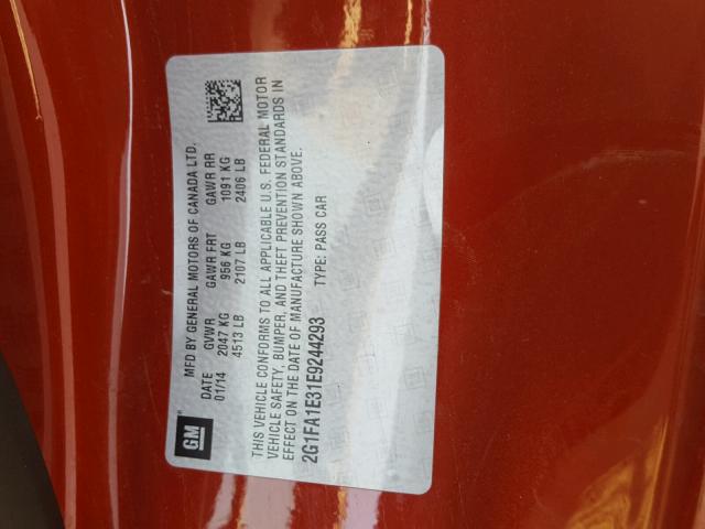 2G1FA1E31E9244293 - 2014 CHEVROLET CAMARO LS RED photo 10