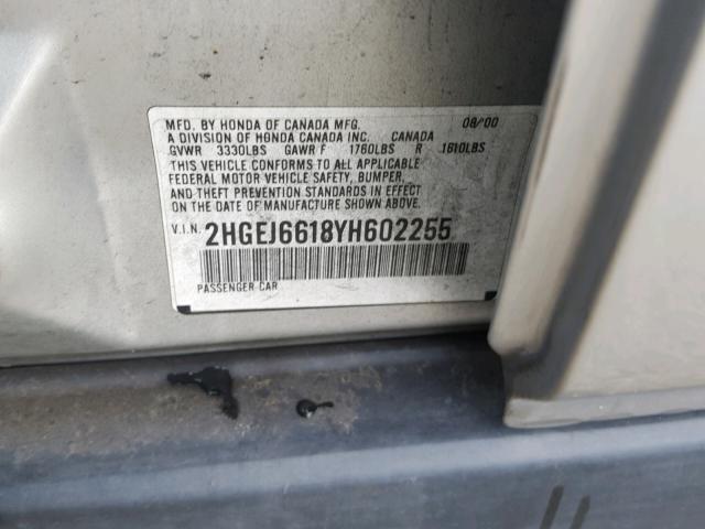 2HGEJ6618YH602255 - 2000 HONDA CIVIC BASE Boz foto 10