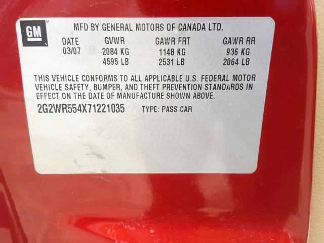 2G2WR554X71221035 - 2007 PONTIAC GRAND PRIX RED photo 10