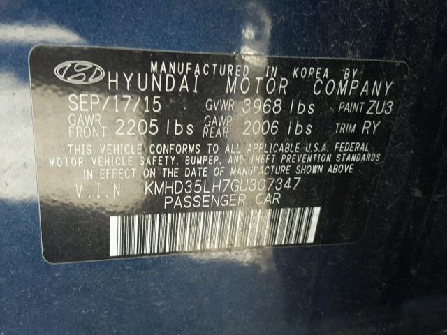 KMHD35LH7GU307347 - 2016 HYUNDAI ELANTRA GT BLUE photo 10