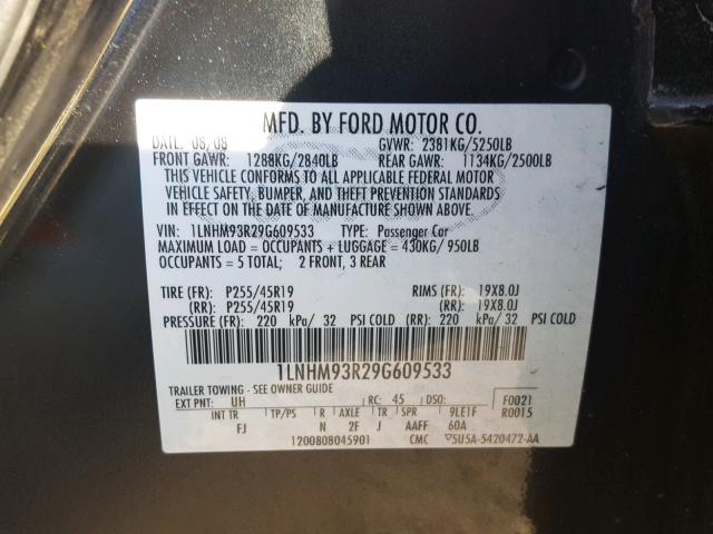 1LNHM93R29G609533 - 2009 LINCOLN MKS BLACK photo 10