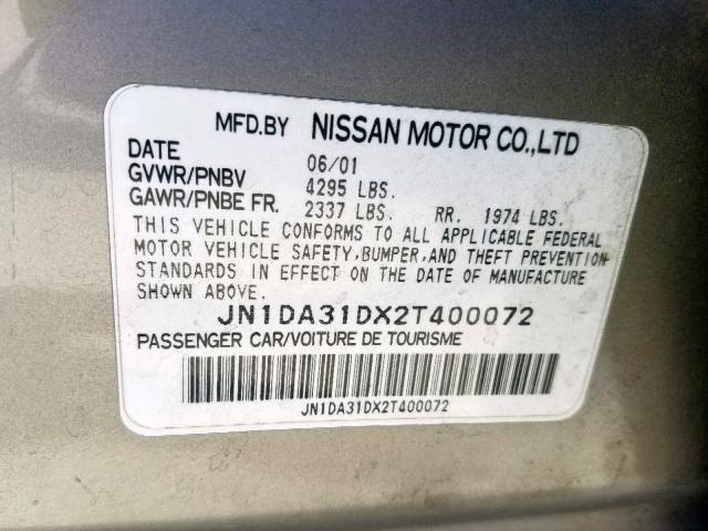 JN1DA31DX2T400072 - 2002 NISSAN MAXIMA GLE BEIGE photo 10