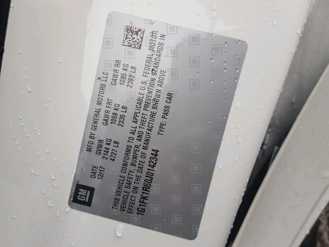 1G1FK1R60J0142344 - 2018 CHEVROLET CAMARO ZL1 白色 照片 10