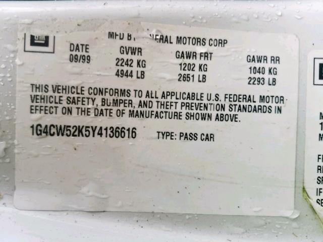 1G4CW52K5Y4136616 - 2000 BUICK PARK AVENU WHITE photo 10