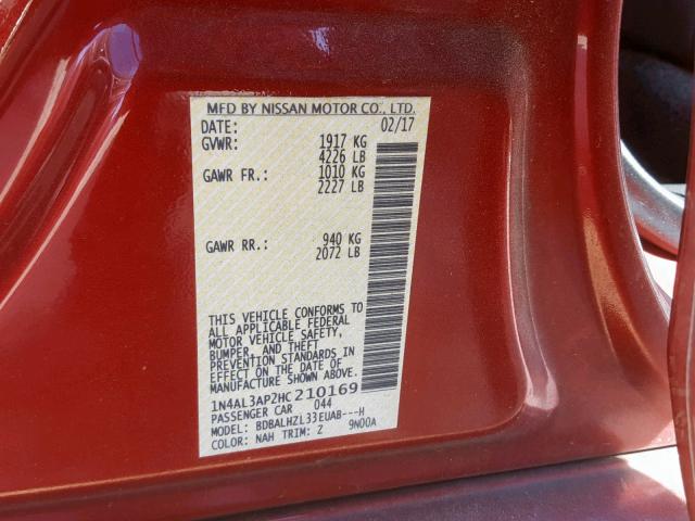 1N4AL3AP2HC210169 - 2017 NISSAN ALTIMA 2.5 RED photo 10