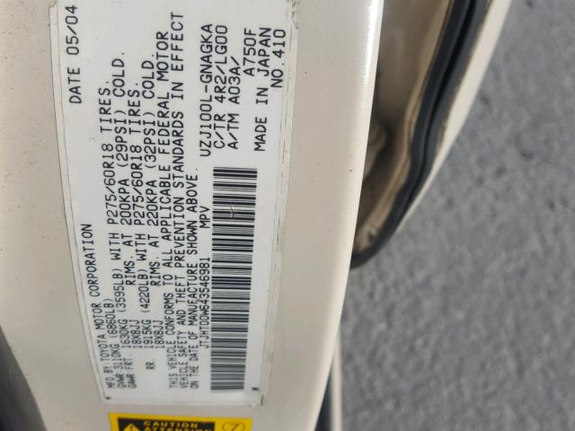 JTJHT00W643546981 - 2004 LEXUS LX 470 CREAM photo 10