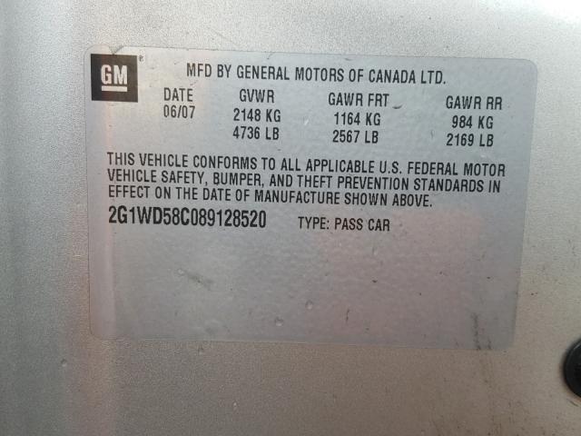 2G1WD58C089128520 - 2008 CHEVROLET IMPALA SUP 银色 照片 10