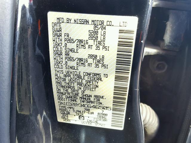 5N1ED28Y34C646505 - 2004 NISSAN XTERRA XE BLUE photo 10