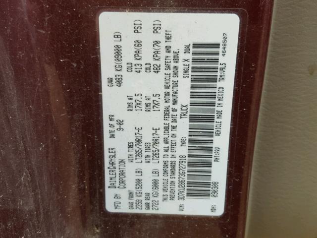 3D7KU28673G727918 - 2003 DODGE RAM 2500 S იასამნისფერი ფოტო 10