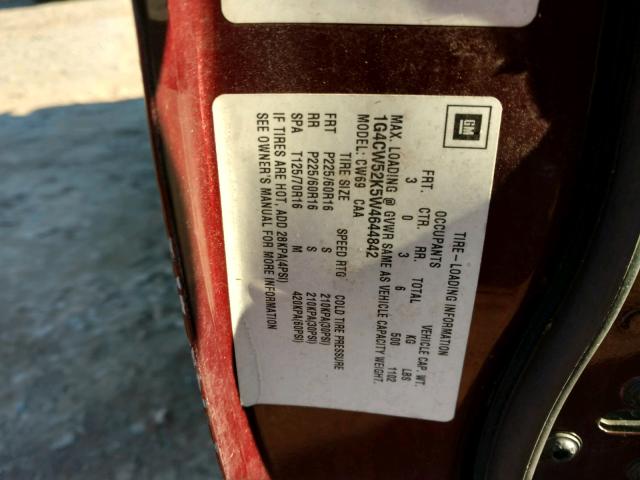 1G4CW52K5W4644842 - 1998 BUICK PARK AVENU BURGUNDY photo 10