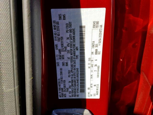 1FMCU9J94EUB52295 - 2014 FORD ESCAPE TIT RED photo 10