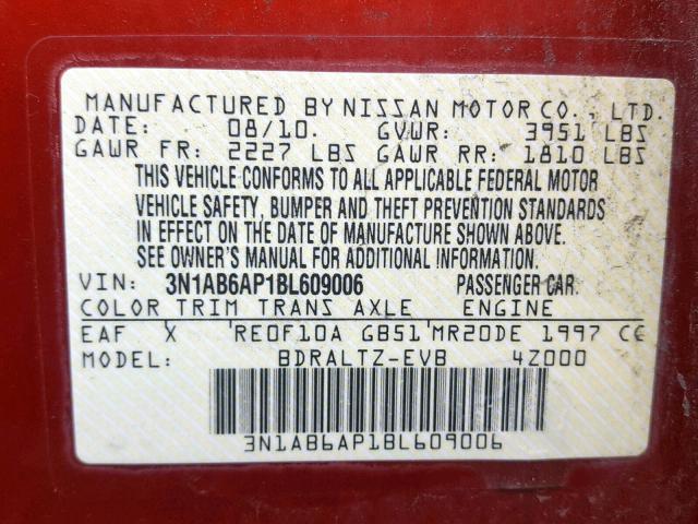 3N1AB6AP1BL609006 - 2011 NISSAN SENTRA 2.0 RED photo 10