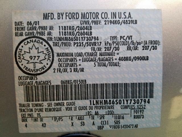 1LNHM86S01Y730794 - 2001 LINCOLN LS 银色 照片 10