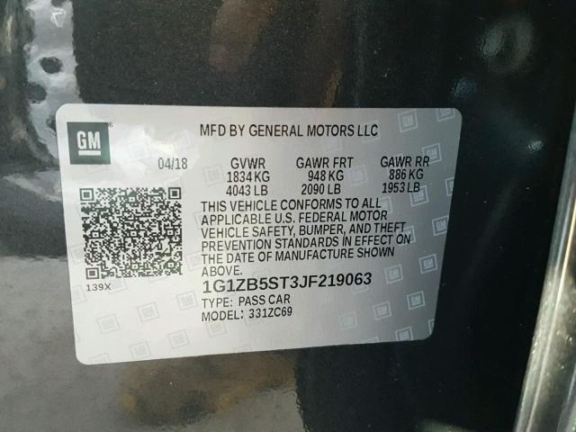 1G1ZB5ST3JF219063 - 2018 CHEVROLET MALIBU LS ნაცრისფერი ფოტო 10