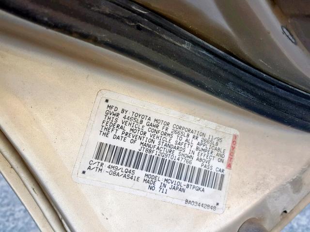 JT8BF12G9T0147766 - 1996 LEXUS ES 300 SILVER photo 10