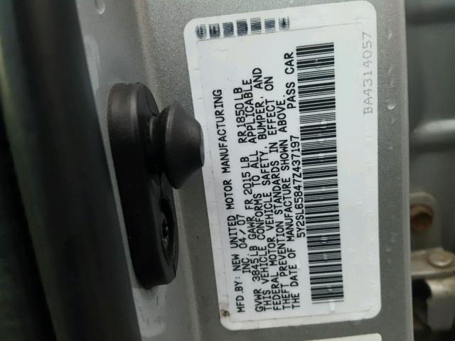 5Y2SL65847Z437197 - 2007 PONTIAC VIBE SILVER photo 10