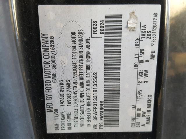 3FAFP31331R135562 - 2001 FORD FOCUS ZX3 GRAY photo 10