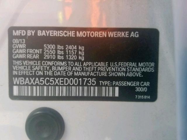 WBAXA5C5XED001735 - 2014 BMW 535 D WHITE photo 10