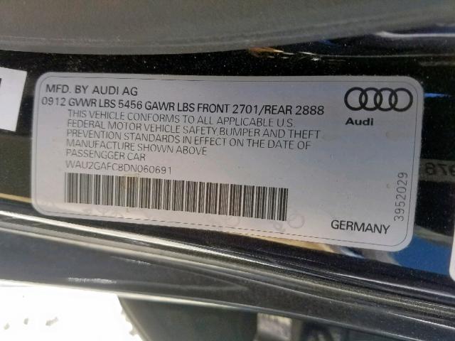 WAU2GAFC8DN060691 - 2013 AUDI A7 PRESTIG BLACK photo 10