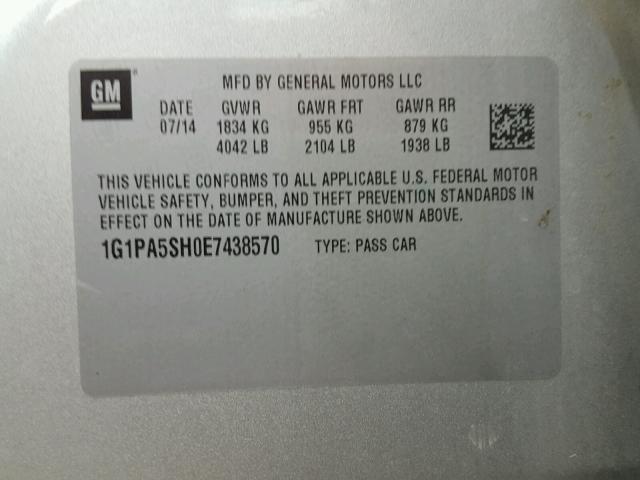 1G1PA5SH0E7438570 - 2014 CHEVROLET CRUZE LS SILVER photo 10