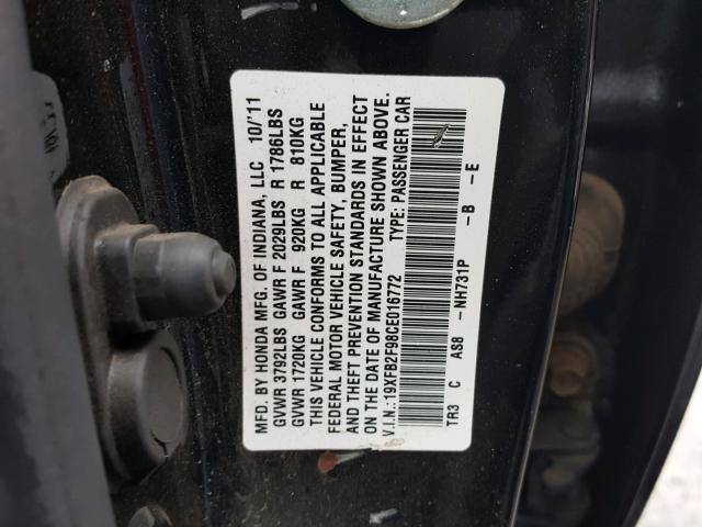 19XFB2F98CE016772 - 2012 HONDA CIVIC EXL BLACK photo 10