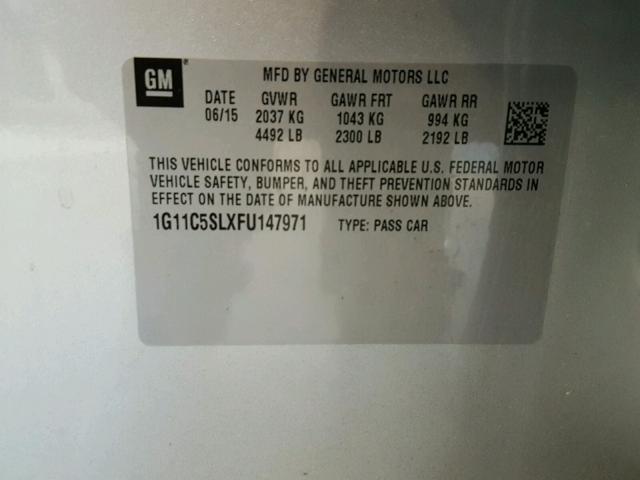 1G11C5SLXFU147971 - 2015 CHEVROLET MALIBU 1LT SILVER photo 10