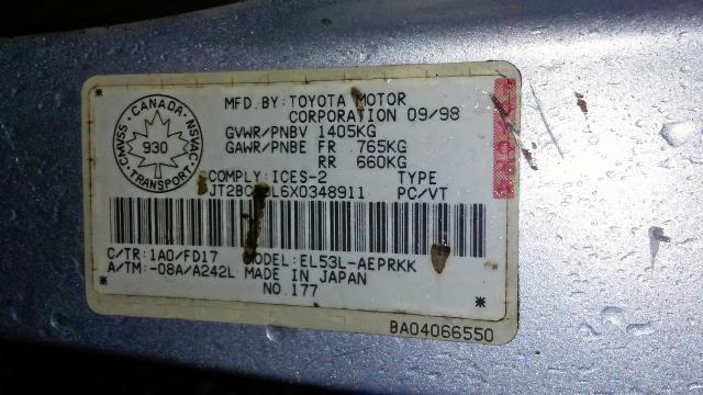 JT2BC53L6X0348911 - 1999 TOYOTA TERCEL CE GRAY photo 10