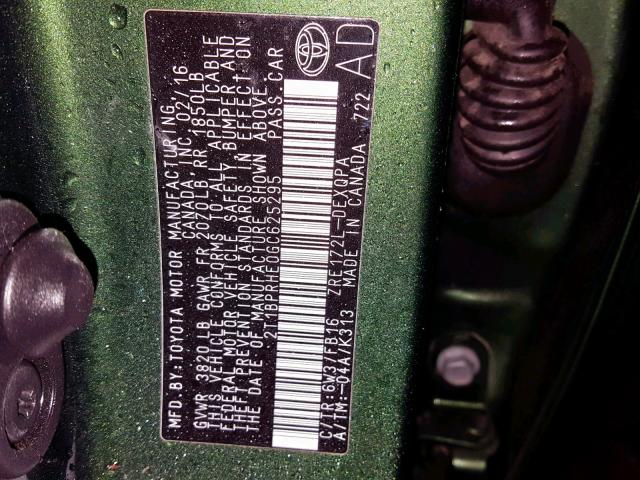 2T1BPRHE0GC625295 - 2016 TOYOTA COROLLA EC GREEN photo 10