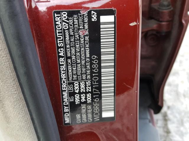 WDBRF61J71F016869 - 2001 MERCEDES-BENZ C 240 RED photo 10