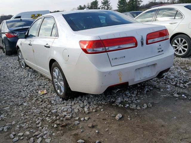 3LNDL2L30BR756257 - 2011 LINCOLN MKZ HYBRID WHITE photo 3