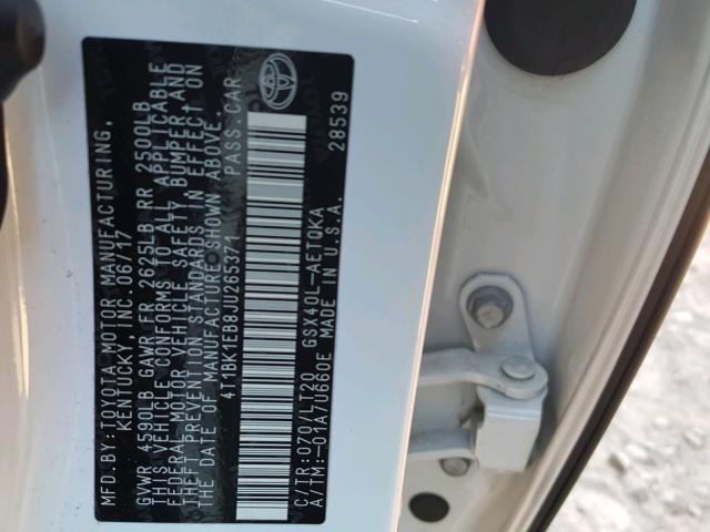 4T1BK1EB8JU265371 - 2018 TOYOTA AVALON XLE WHITE photo 10