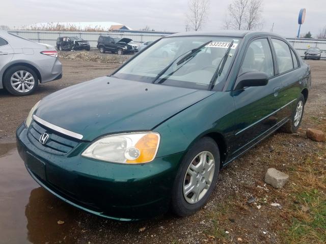 1HGES155X2L001072 - 2002 HONDA CIVIC LX GREEN photo 2