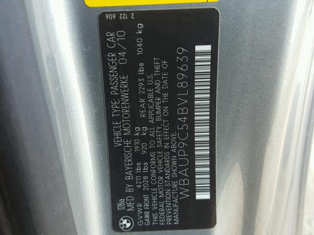 WBAUP9C54BVL89639 - 2011 BMW 128 I SILVER photo 10