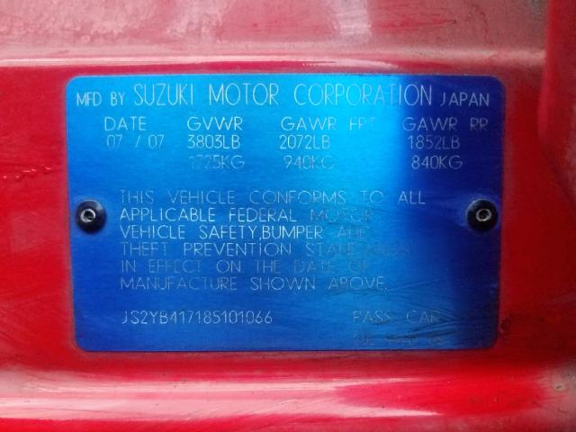 JS2YB417185101066 - 2008 SUZUKI SX4 TOURIN RED photo 10